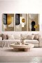 Geometric Patterned Gold Season Concept 3-Piece Glass Table Set with Gold Metal Frame for Home and Office