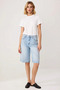 Women's Long Trousers High Waist Bermuda Wide Leg Cut Denim Fabric Rigid Woven Plain Pattern Stylish - 4