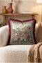 Medieval Castle Harvest Scene Fringed Throw Pillow Cover - Burgundy Tassel Tapestry Pillowcase - 5
