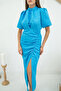 Blue Jacquard and Patterned Dress - L - Blue - 2