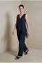 Women's Dark Blue Asymmetric Skirt with Lace Vest and Belted Pants Suit Yy101402 - 4