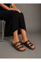 Women's Three-Strap Buckle Glittery Hologram Soft Sole Orthopedic Slippers