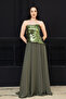 Top Sequined Bottom Chiffon Long Evening Dress - Khaki Green