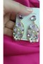 Women's Flower Detailed Gold Earrings |   Stylish Dangle Earrings with Stones |   Elegant Summer Combination Jewelry - 3