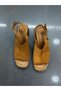 Tan Suede Heeled Women's Daily Sandals - 2