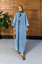 Women's Beaded Embroidered Bat Sleeve Denim Dress - 2