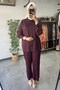 Satin Trouser Suit Burgundy - 4