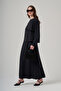 Modal Suit with Ruffle Detail Skirt on the Front 1088 Black - 3