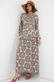 Women's Patterned Long Hijab Dress 1155 - C. Beige - 3