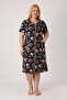Women's Plus Size 100% Cotton Combed Cotton Fabric Zippered Summer Dress / Black-Brown 4099 - 2