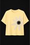 Yellow Cotton Crew Neck Comfortable Fit Daisy Embroidered T-Shirt