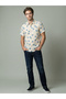 Men Beige Leaf Print Short Sleeve Shirt - 2