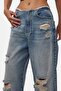 Women's Denim Color 12S6-32 Straight Fit Ripped Detailed Design Denim Jeans - 2