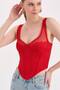Women's Front Underwire Lace and Tulle Detailed Strap Design Corset - 4