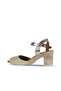 Khaki Leather Women's Heeled Sandals - 4