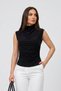 Women's Blouse Sleeveless Short Stand Collar Draped Lycra Sandy Fabric Zero Sleeve T-Shirt - 2