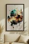 Abstract Watercolor Effect Green Domed Mosque Single Wooden Painting - Black Wooden Framed Home and Business Painting - 2