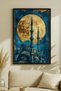Single Wooden Table with Golden Full Moon and Blue Mosque Design - Black Wooden Frame Home and Business Place Table - 2
