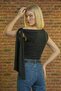 Women's Asymmetrical Collar Shoulder Tie Detailed Stretchy Blouse Body Tshirt - 3