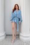 Women's Blue Premium Trend Shiny Fabric Flowing Balloon Sleeve Skirt Ruffle Shorts Dress Ely-38990001 - 2