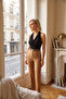 Women's Black Degaje Collar, Halter Neck, Backless, Lined Front, Viscose Bady Suit Blouse - 7