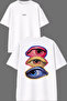 3 Eye Design Front and Back Printed White Oversize T-Shirt