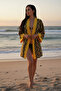 Yellow Floral Patterned Midi Length Viscose Women's Kimono - 3