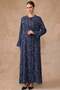 Zipper Closure Leopard Patterned Silk Cupra Robe Dark Blue 6867 - 3