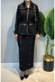 Zipper Collar and Gathered Waist Skirt Suit 5359 Black - 3
