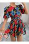 Women's Floral Patterned Winged Balloon Sleeve Dress