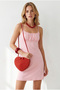 Women's Candy Pink Strap Roba Detailed Soft Textured Mini Dress Elb-19002659 - 2