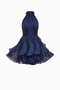 Women's Navy Blue Halter Neck Flounce Mini Homecoming Dress - 6