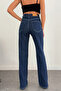Women's Flexible Wide Leg Navy Blue Jeans - 4