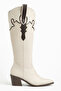 Beige Cream Skin Matte Leather Suede Cowboy Western Boots - 2