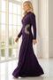 Pile Detailed Glittery Stone Embroidered Lined Plus Size Hijab Evening Dress Plum Tbsmda2649 - 4