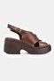 Women's Brown Genuine Leather Thick-Heeled Platform Daily Sandals - 5