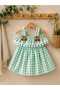 Cherry Detailed Pompom Gingham Girls' Dress - 4