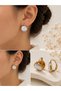 Gold Round Detailed Steel Earrings - 4