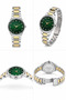 Green Dial Cut Glass Detailed Silver & Gold Metal Cord Women's Wristwatch - 3