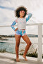 Girls' Tie-Dye Patterned Long Sleeve Uv Protection Swim Shorts Set - 4