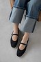 Berny Women's Belt Detail Suede Ballerinas Black - 2