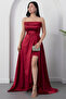 Strapless Neckline Rhinestone Straps Ruffle Satin Dress Drp582 - 3