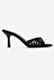 Women's Pointed Toe Thin Heeled Gold Buckle Stylish Slippers Kelis Black Satin - 3