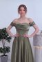 Women's Princess Model Off-Shoulder Corseted Stone Detailed Long Satin Dress Black, Pink, Red, Khaki, White, Beige, Baby Blue - 5