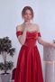 Women's Princess Model Off-Shoulder Corseted Stone Detailed Long Satin Dress Black, Pink, Red, Khaki, White, Beige, Baby Blue - 5