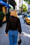 Women's Black Turtleneck Front Zipper Corsage Detailed Glitter Velvet Jacket Arm-26Y001084 - 3
