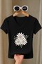 Women's Daisy Flower Printed Basic Daily Use V-Neck Slim Fit Lycra T-Shirt