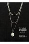 Silver Color Triple Chain Necklace Plate Star Detail Triple Set Necklace Steel - 3