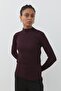 Ribbed Knitwear Rayon Blouse - Burgundy - 2