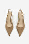 Women's Stiletto Pointed Toe Open Back Buckle Elastic Short Classic Heeled Shoes Zelor Camel Suede - 5